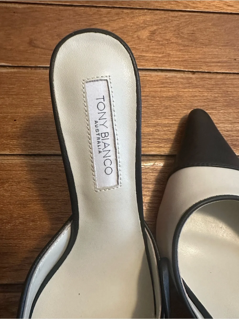 Tony Bianco Two-Tone Pointed Toe Mules in Black & Cream